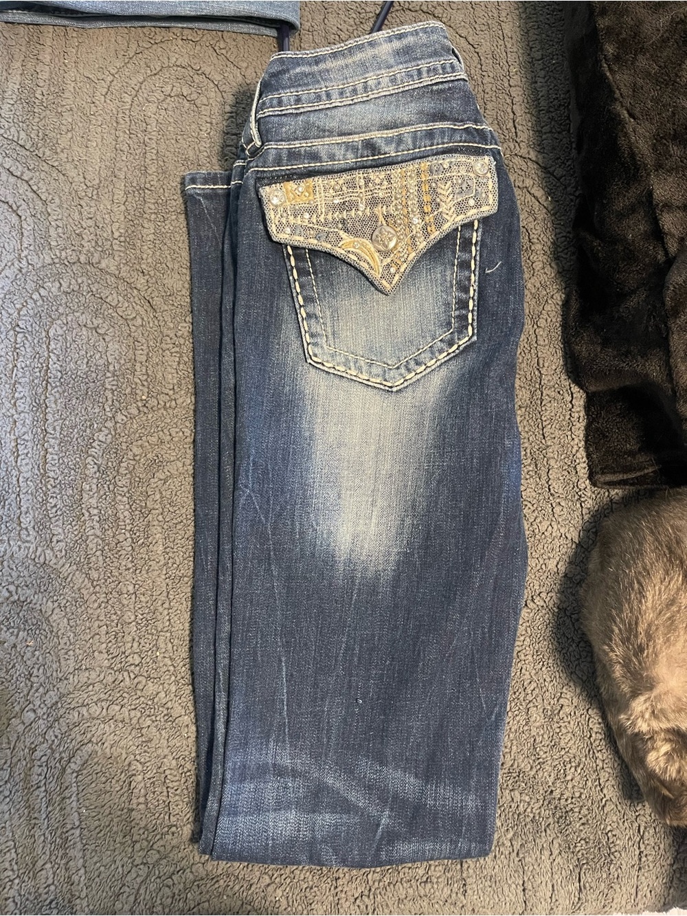 Miss Me Dark Blue Boot Cut Jeans with Embroidered Flap Pocket